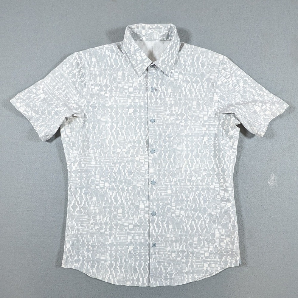 Lululemon Button Down Shirt Mens Medium Digital Pixel Print Short Sleeve